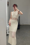 SWAYING/KNIT See-Through Panel Sleeveless Dress SW22SSL05 Apricot PS49